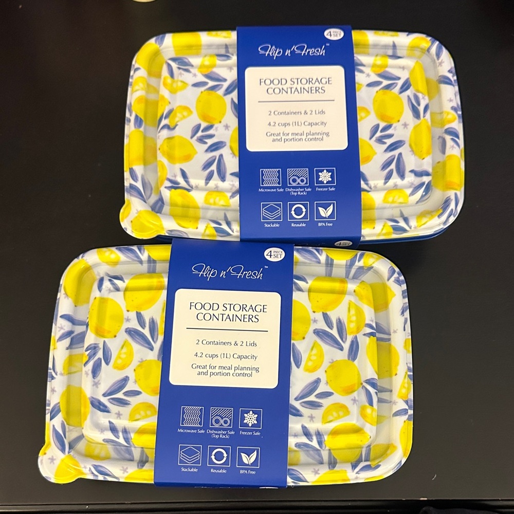 Yellow Lemon Pattern Food Storage Containers - 4-Pack